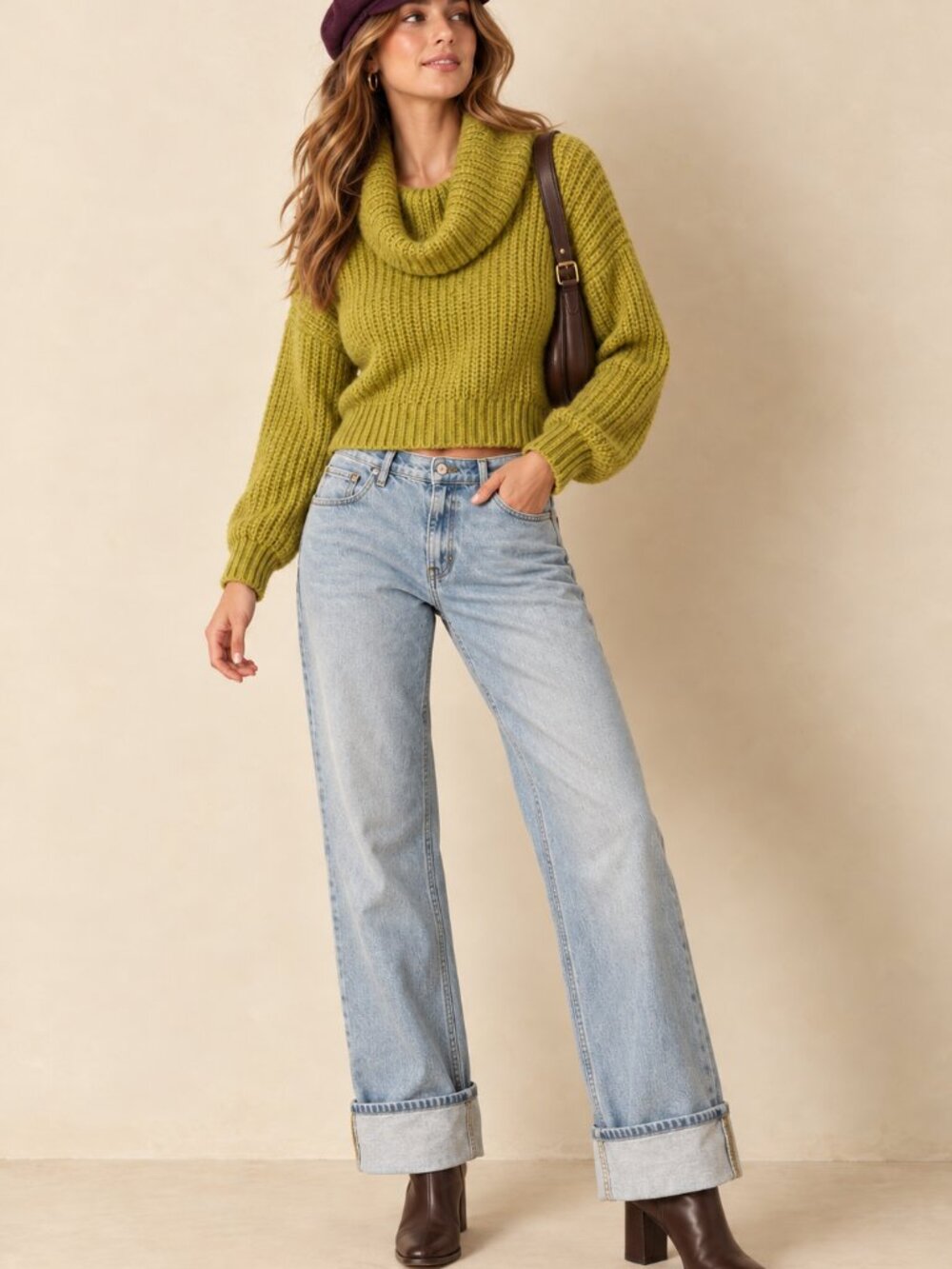 Hollister High Rise Wide Leg Cuffed Jeans Light Wash 90s Vintage Style 29/31